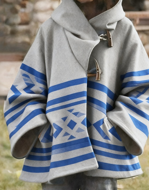 Winter New Women's Loose Retro Printed Woolen Coat