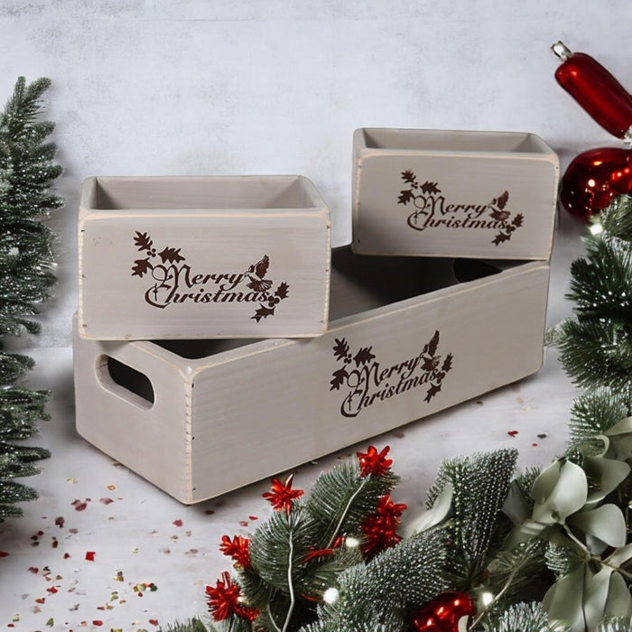 34/15/15CM SET 3 RUSTIC GREY WOODEN BOXES
