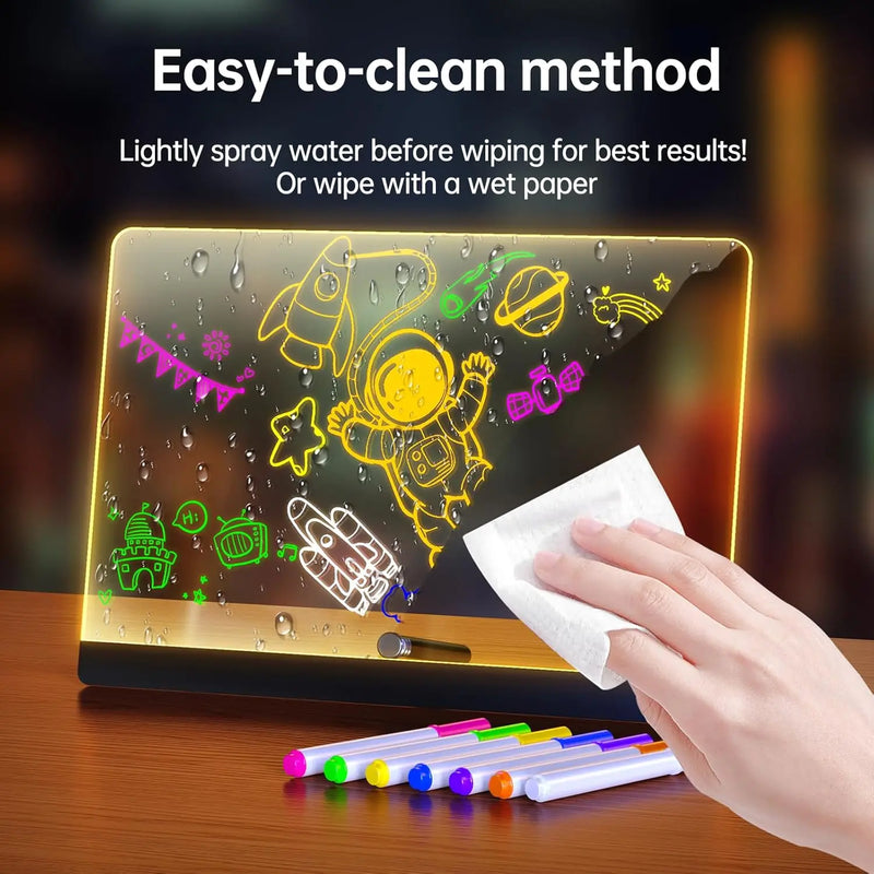 7 Colour LED Note Board Night Light & 7 Pens - Kids Drawing & Message Board