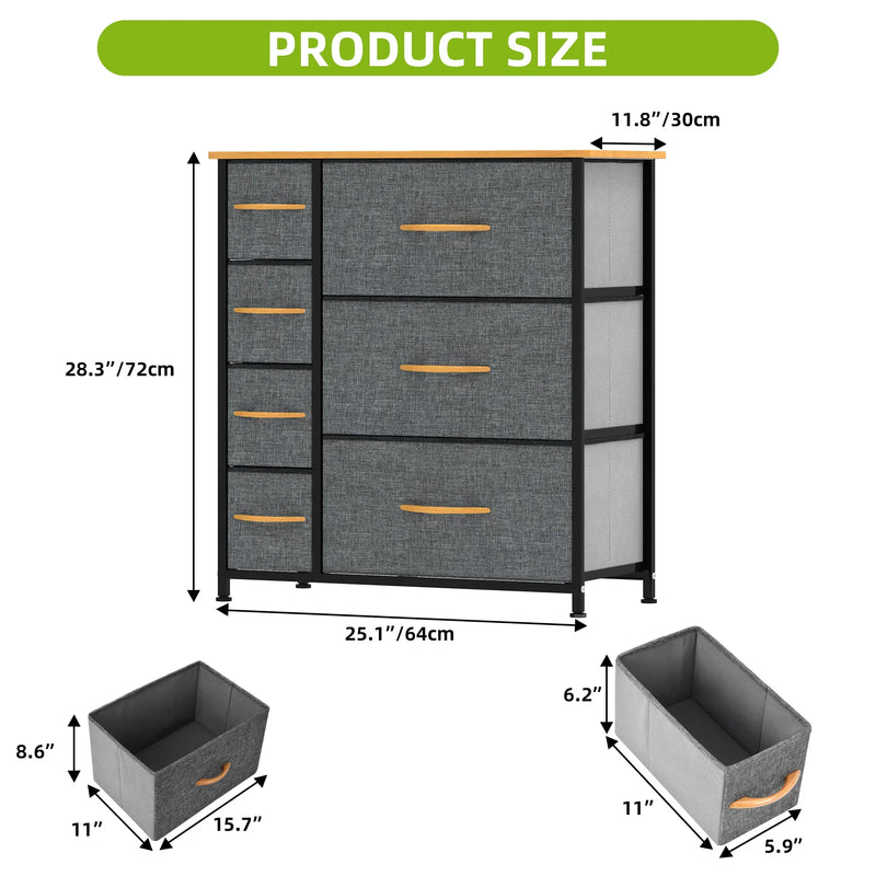 7 Drawer Fabric Dresser Storage Home Organiser Steel Frame Wood Chest Bedroom