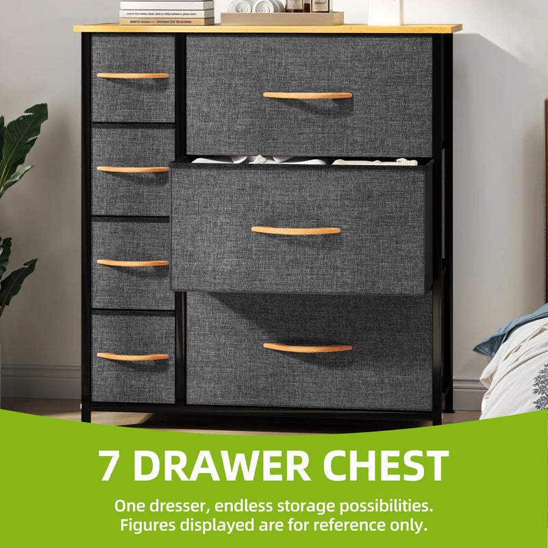 7 Drawer Fabric Dresser Storage Home Organiser Steel Frame Wood Chest Bedroom