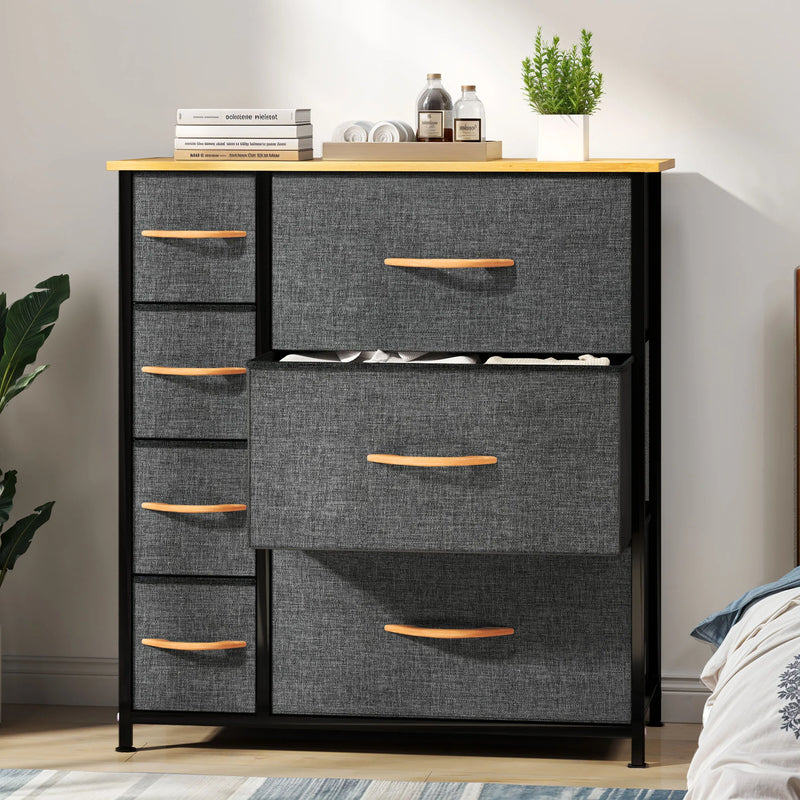 7 Drawer Fabric Dresser Storage Home Organiser Steel Frame Wood Chest Bedroom