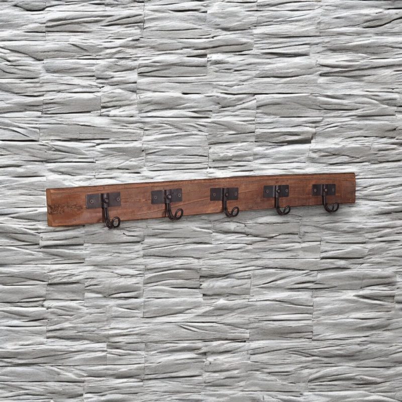 70CM RECLAIMED WOODEN 5 HOOK WALL HANGER