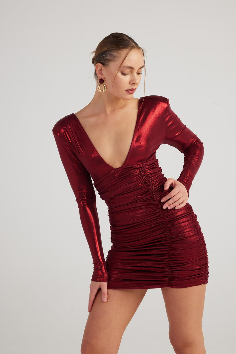 Karly Burgundy Shiny Mini Dress