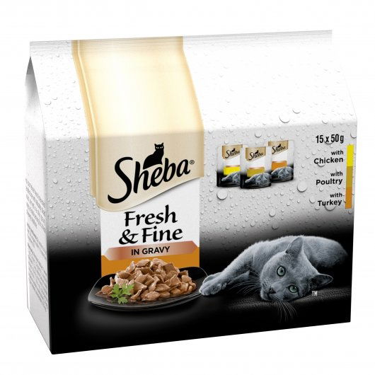 Sheba Fresh and Fine Wet Cat Food Pouch Poultry in Gravy 15 x 50g - Case of 3