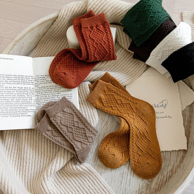 Solid Color Fashion Warm Classic Pattern Wool Socks