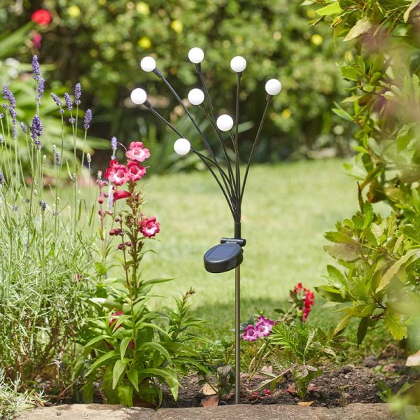 70cm Solar 8 Stem Globe Garden Stake Light Warm White LED