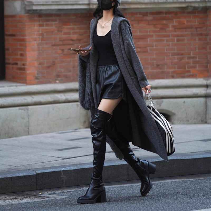 Long Knitted Cardigan Women's Sweater Hooded Trench Coat Coat