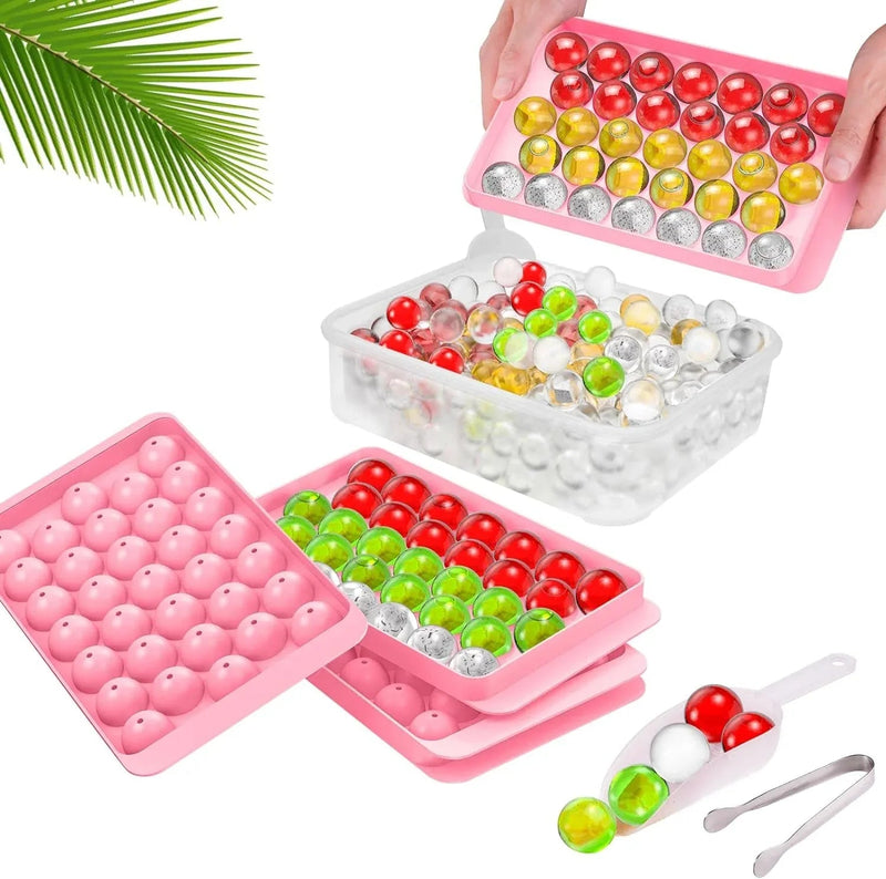 Reusable Ice Cube Tray With Container Scoop & Tongs BPA Free Makes 66 Ice Balls