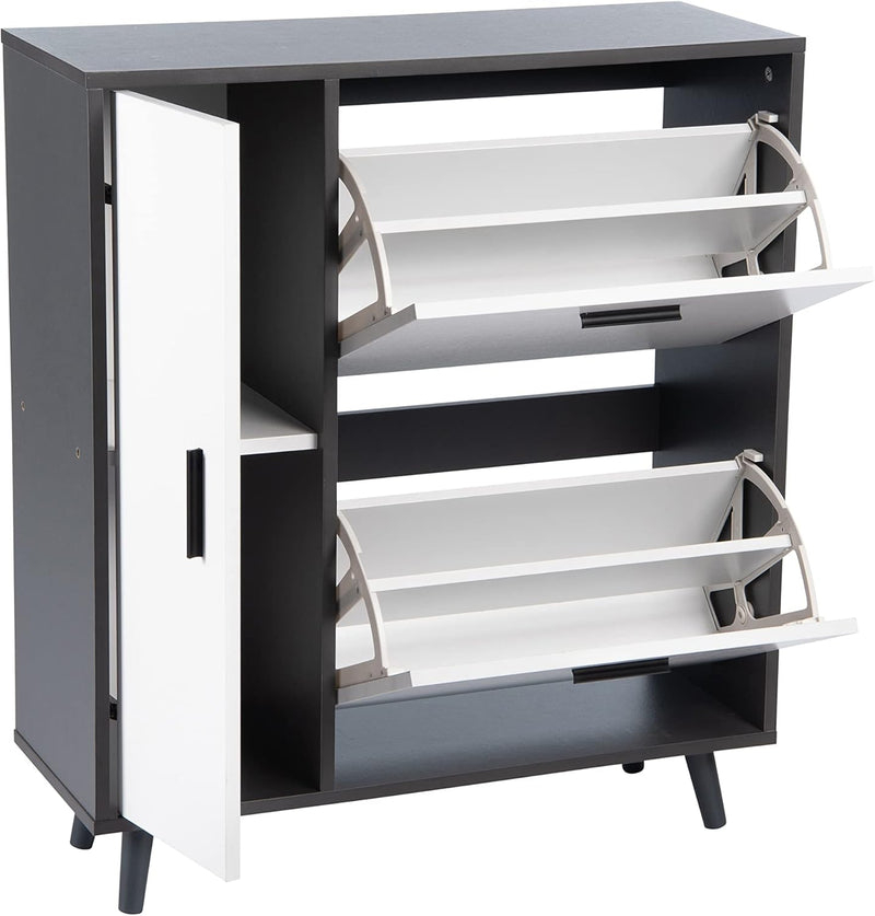 Greenhurst Shoe Storage Cabinet with Side Cupboard, Wooden Grey/White H86 x W75cm