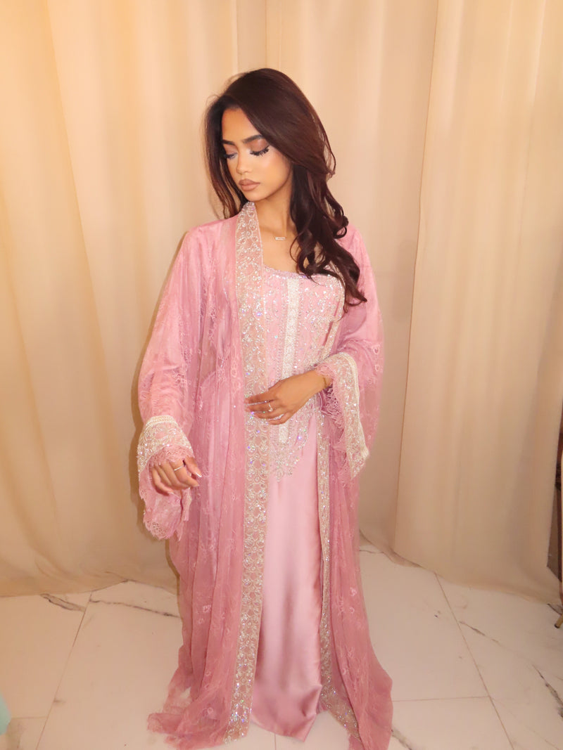 *VIP*Pink Lace Emirati 2 Piece Dress