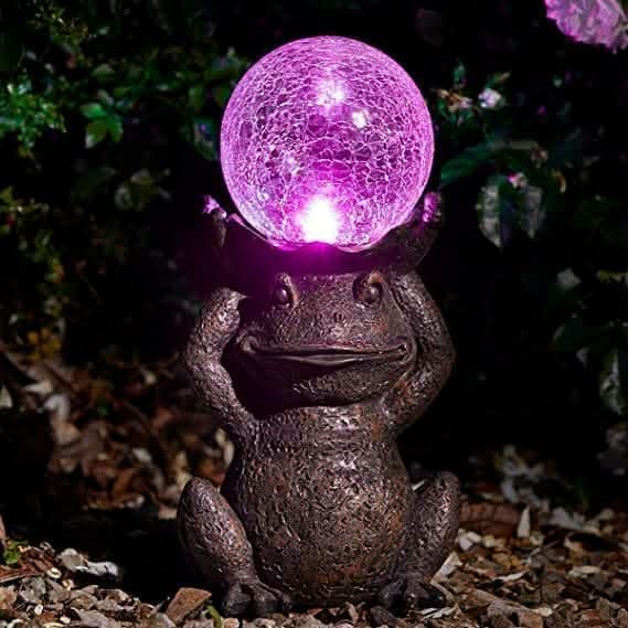 Decorative LED Solar Frog Statue Garden Ornament LED