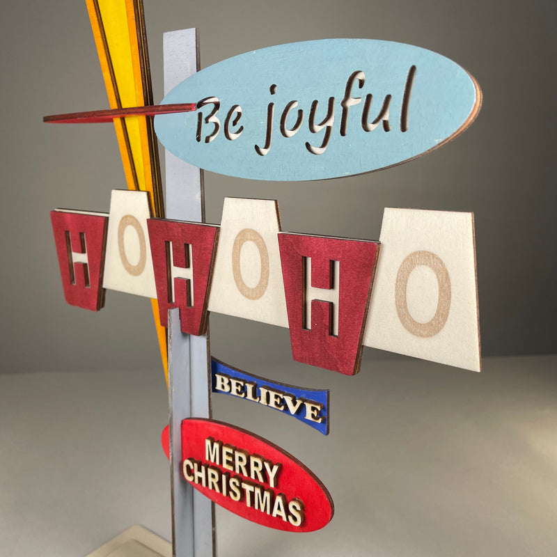 Retro Ho Ho Ho Sign - Handmade Ornament