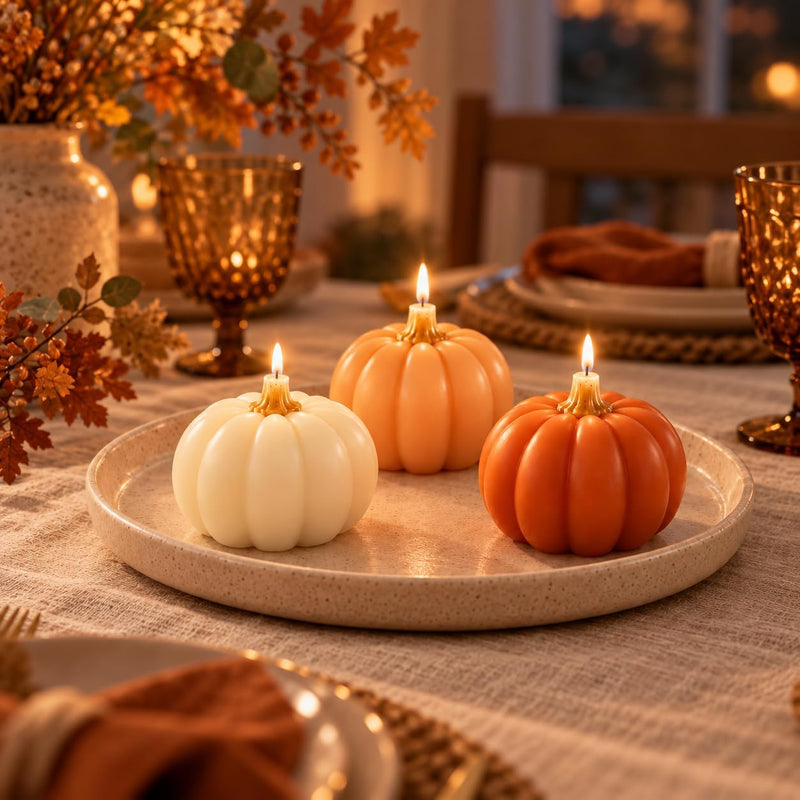 Set of 3 Pumpkin Shaped Candles