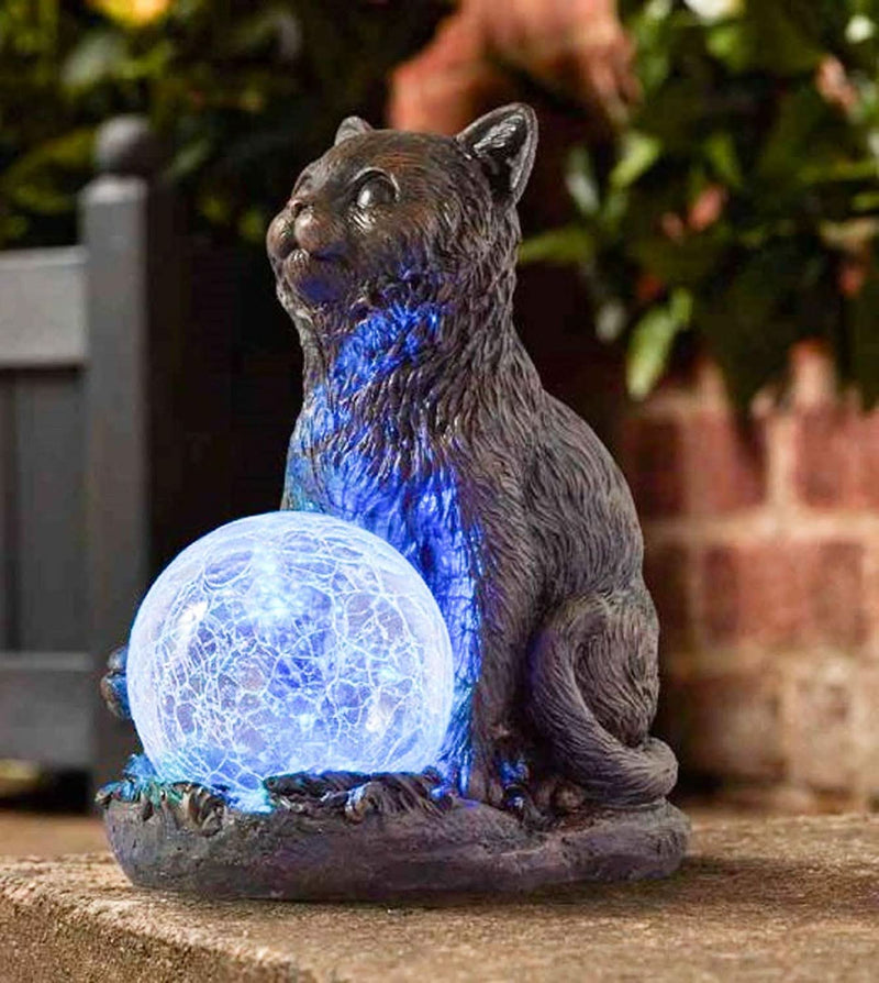 Novelty Solar Powered Cat Statue Ornament Multicolour LED