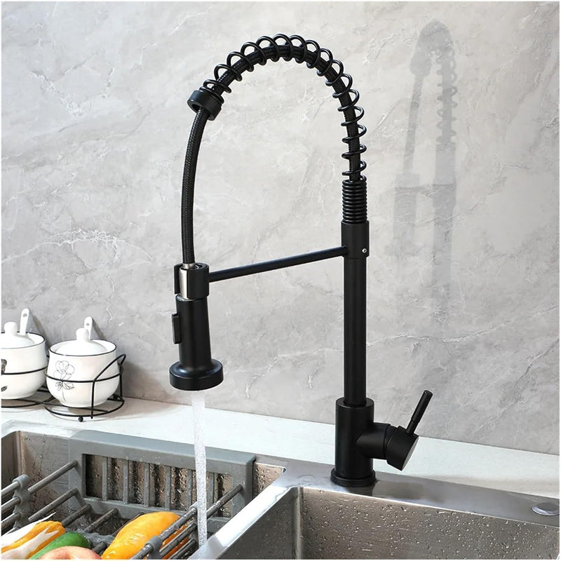 Faucet Black Kitchen Faucet | Pull Down Sprayer | Commercial Spring Sink Faucet | Single Handle Mixer Tap | 360° Swivel