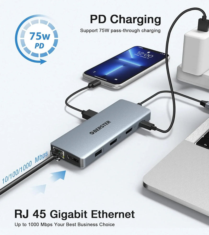 USB-C Docking Station 12-in-1 for Win/Mac with Triple Display Multi-Functional