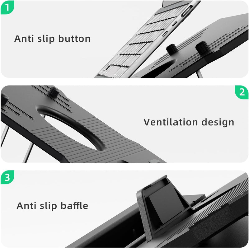 Adjustable Laptop Stand with Phone Holder — Rotating Base, 3-Height Riser, Fits 10–17"