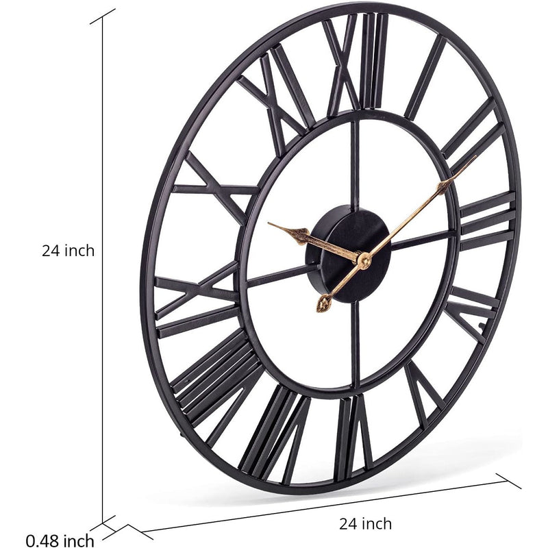 Silent Wall Clock Vintage Metal Skeleton Roman Numerals Farmhouse ARVINKEY