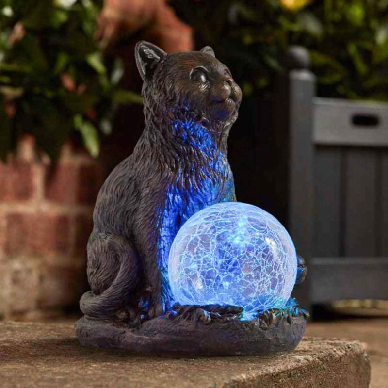 Novelty Solar Powered Cat Statue Ornament Multicolour LED