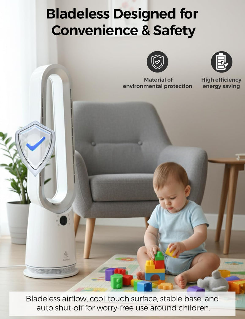 Bladeless Tower Fan Heater Cooler 2 in 1 Remote Alexa Smart Control EcoNour Home