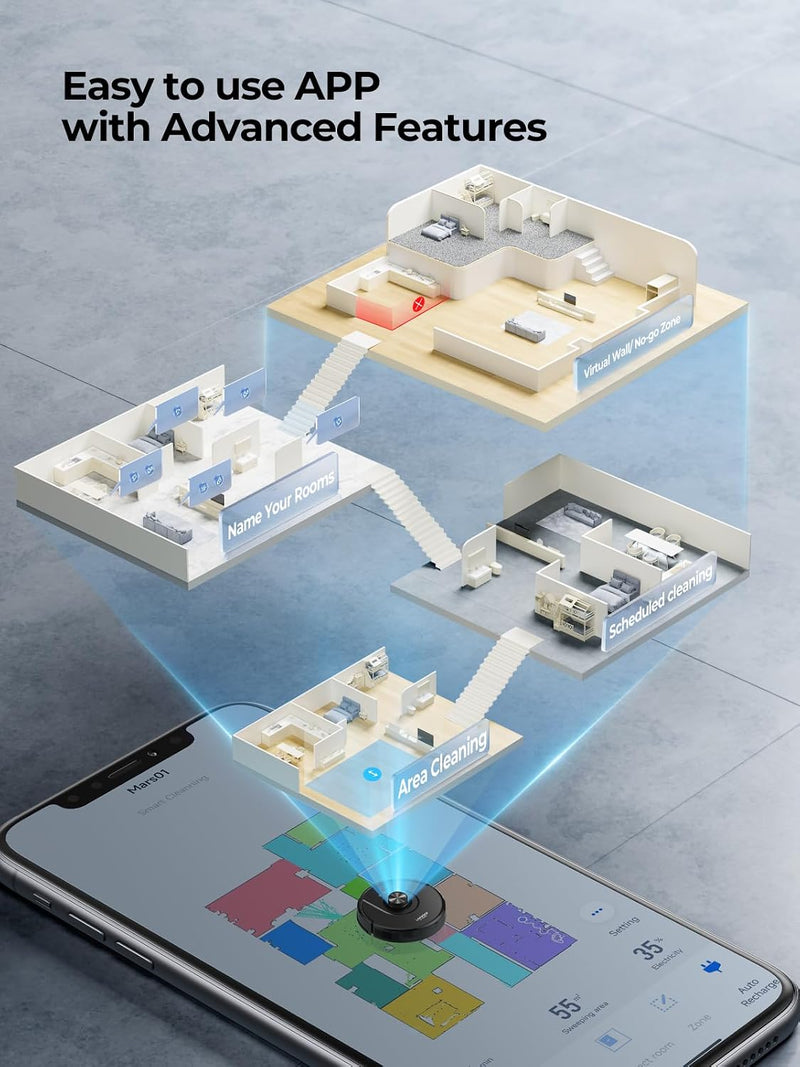 Laresar Mars01 Robotic Vacuum Cleaner with Mop | 8000Pa Suction | Lidar Navigation | 180-Min Battery | Alexa, App and Voice Control | Pet Hair, Carpet and Hard Floor