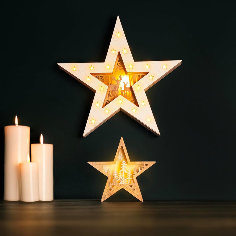 Wooden Double Layer Detachable LED Star Decoration
