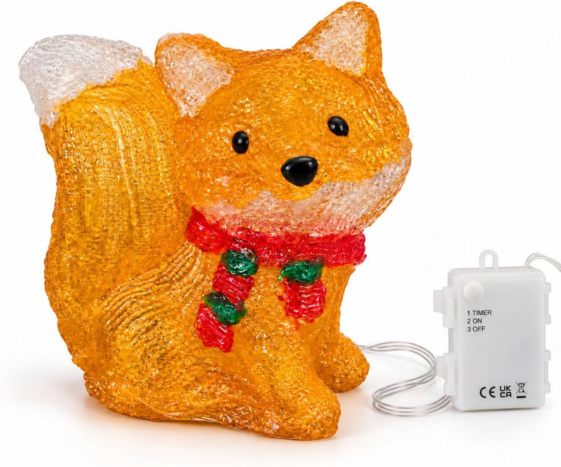 Light Up Acrylic Fox Christmas Decoration with Timer