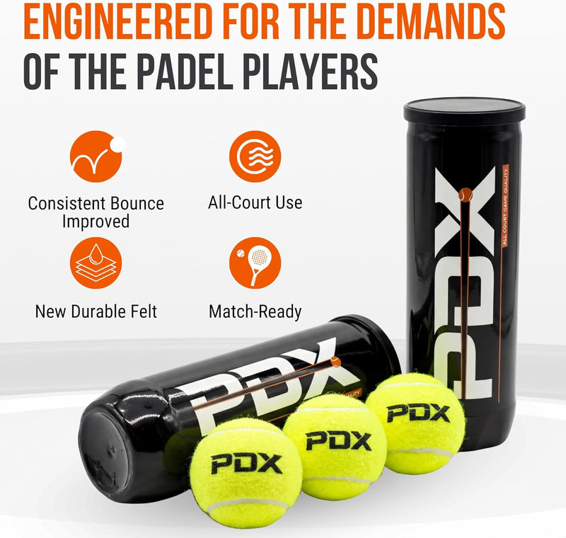 PDX Padel Balls Pack of 3 | High Performance | Durable Felt | Indoor Outdoor