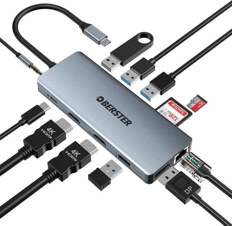 USB-C Docking Station 12-in-1 for Win/Mac with Triple Display Multi-Functional