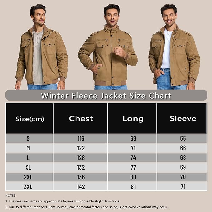 Mens Bomber Jacket Military Cargo Cotton Windbreaker Brown Size XL KEFITEVD