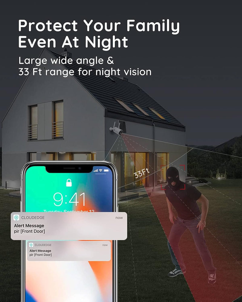 Peasec 1080P Solar Wireless Security Camera – Outdoor, Rechargeable, Night Vision, IP65