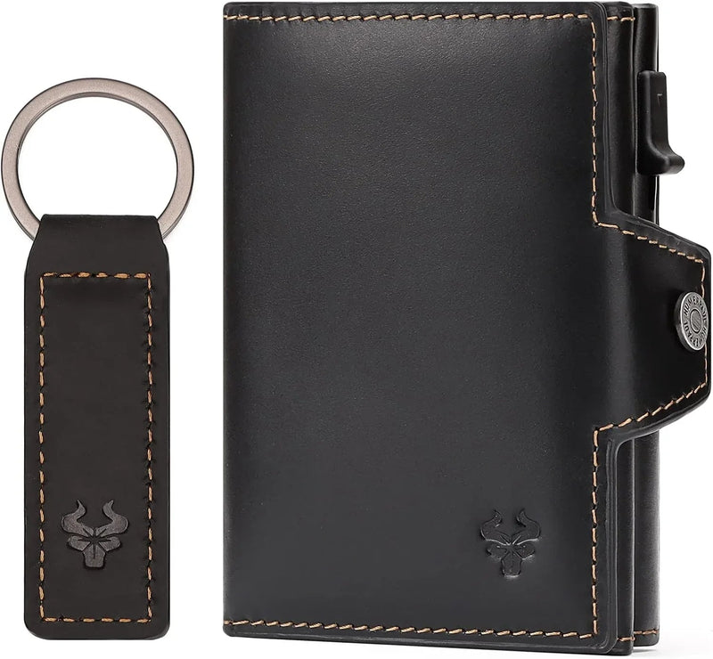 Leather Smart Card Wallet Coin Pocket RFID Blocking Wallet & Leather Keyring