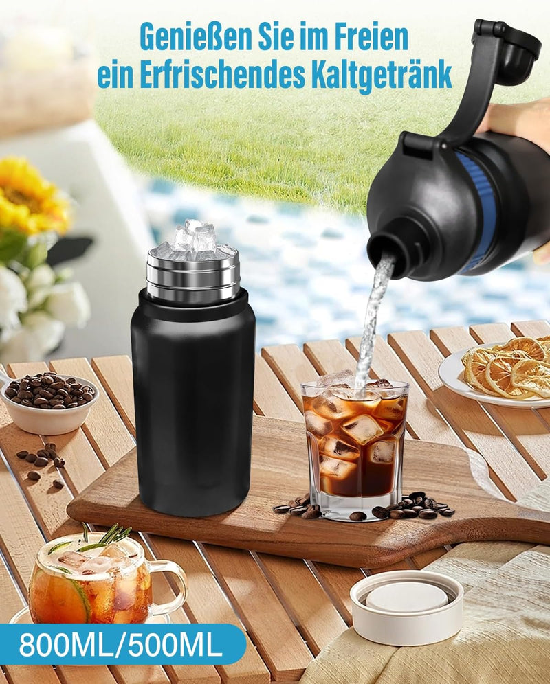 Insulated Stainless Steel Water Bottle 800ml - Leak Proof Water Bottle for On the Go with Straw, 2 Silicone Bands - BPA Free - Insulated Flask for Adults, Fitness, Sports