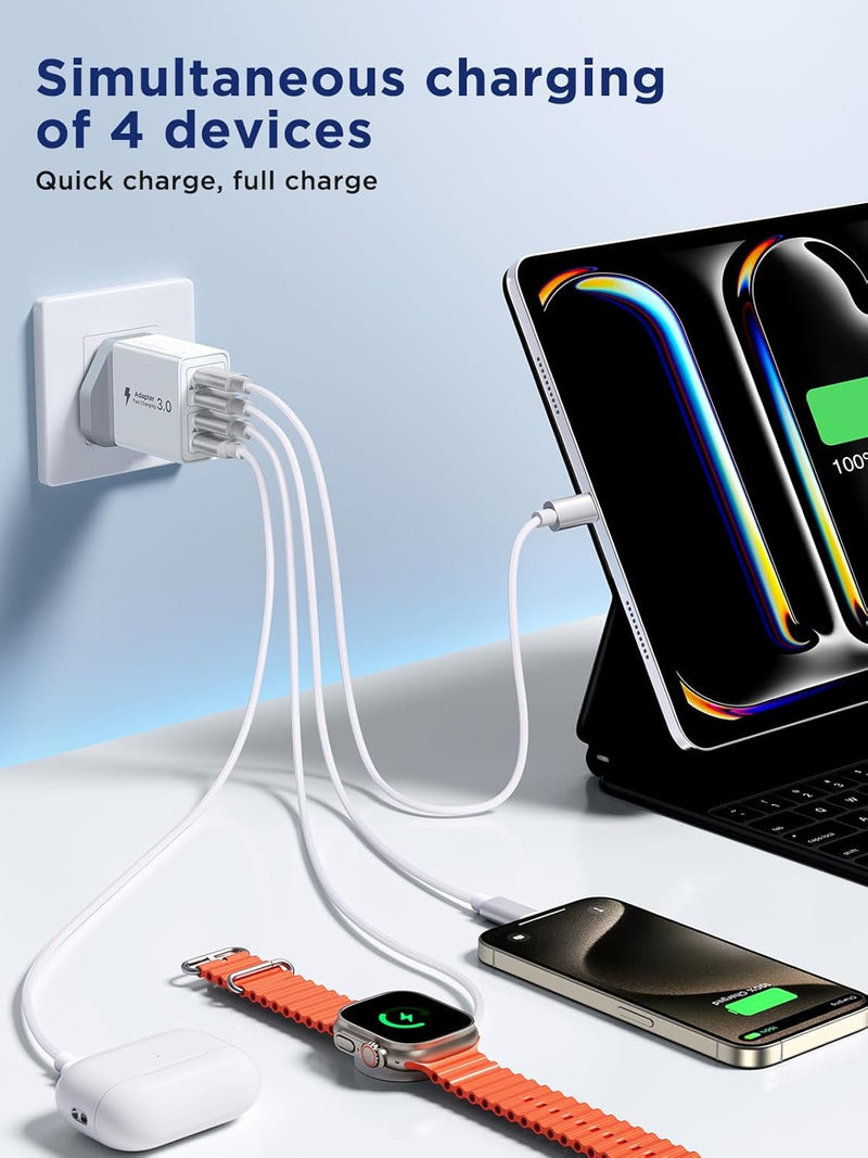 2-Pack USB C Charger, 40W USB C Plug Fast Charger 4 Port PD Type C Charging Plug+QC USBPlug UK USBC Power Adapter Multi Plugs Samsung Charging Plugs for iPhone 16 15 14 13 Pro Max XR XS, iPad,Samsung