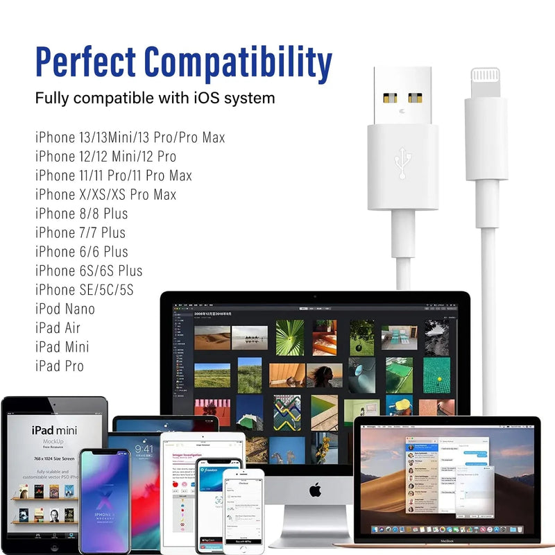 Premium iPhone USB-A to Lightning Charging Cable MFi Certified 2m Each 2 Pack