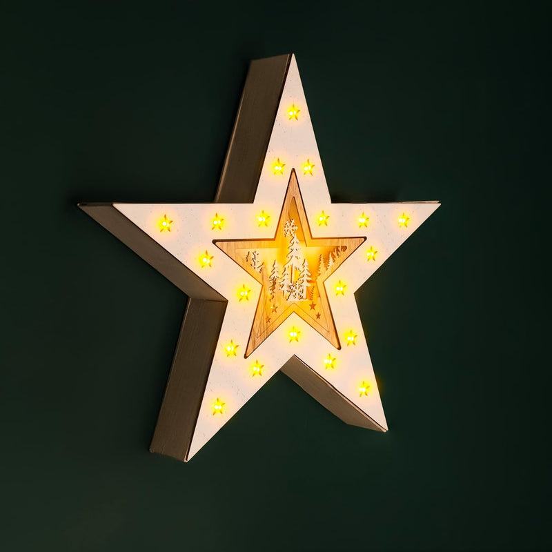 Wooden Double Layer Detachable LED Star Decoration