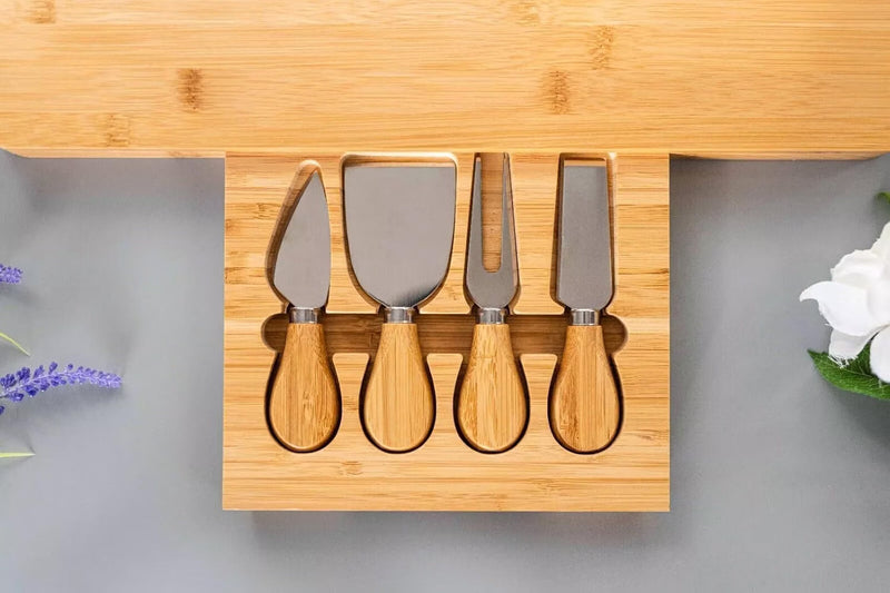 Bamboo Cheese Board & Knife Set Wooden Serving Platter