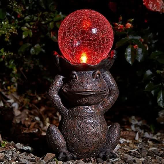 Decorative LED Solar Frog Statue Garden Ornament LED