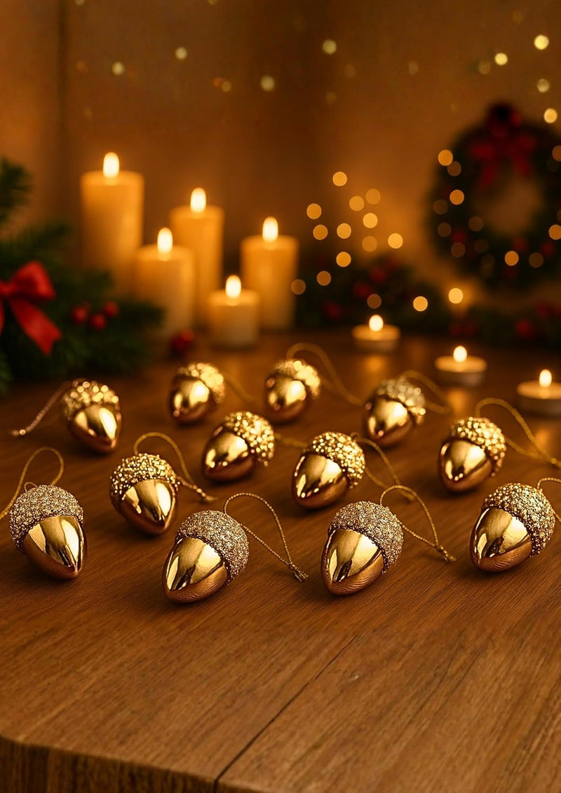 12 pack of Gold Acorn Xmas Baubles