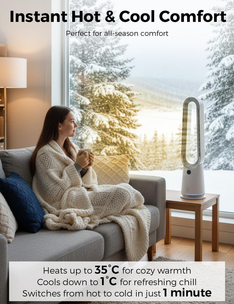 Bladeless Tower Fan Heater Cooler 2 in 1 Remote Alexa Smart Control EcoNour Home