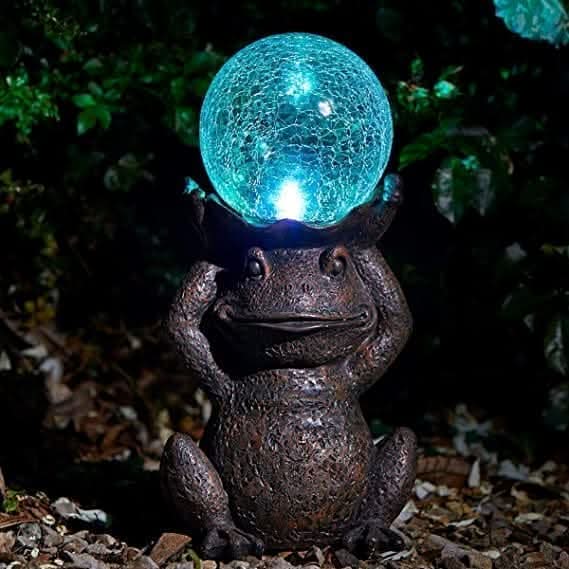 Decorative LED Solar Frog Statue Garden Ornament LED