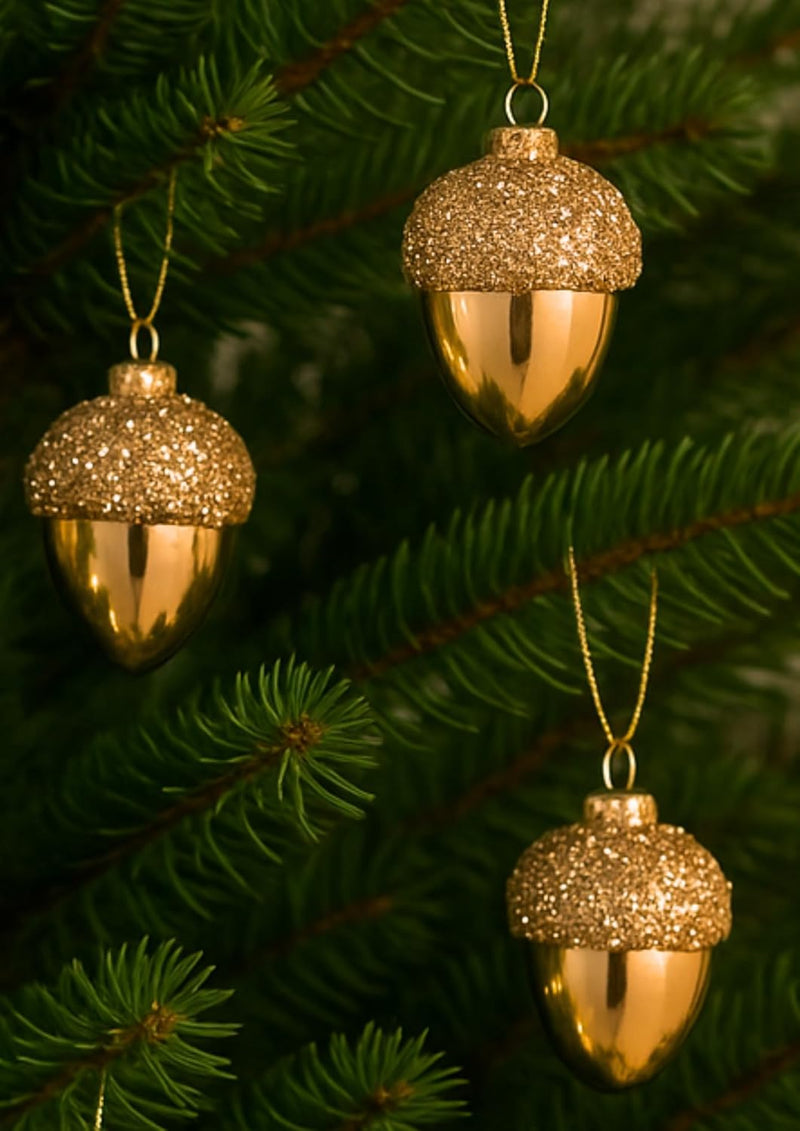 12 pack of Gold Acorn Xmas Baubles