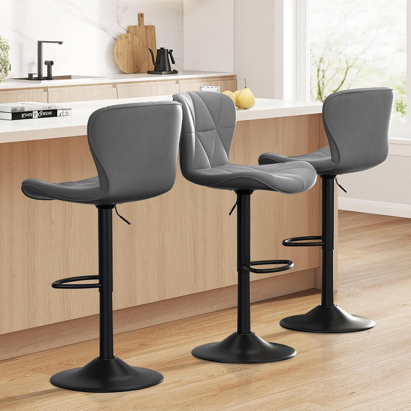 Faux Leather Bar Stools, Swivel with Backrest & Footrest, Kitchen Island