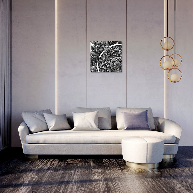 Inked Grace: Silver Line Elegance Canvas