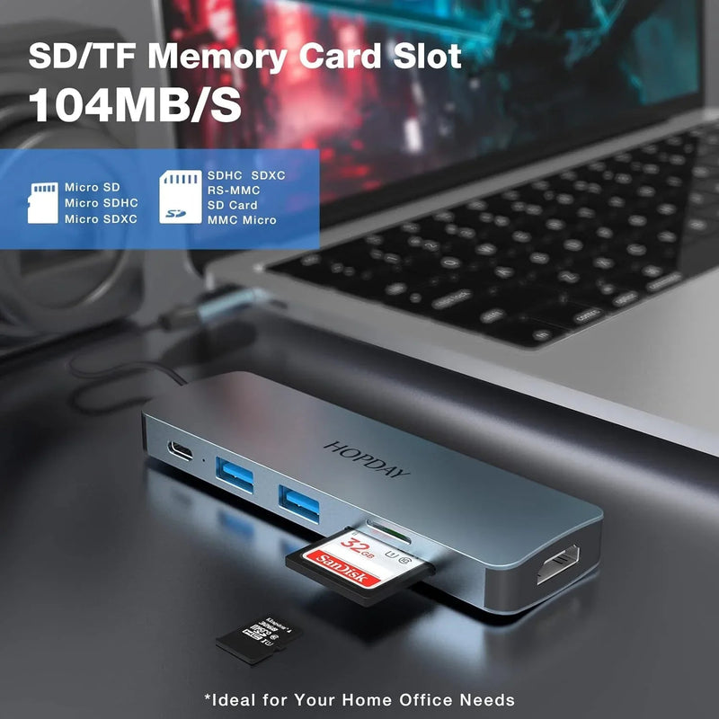 USB C Docking Station Mac Windows iPad Pro Adapter 6 in 1 with 4K HDMI Output