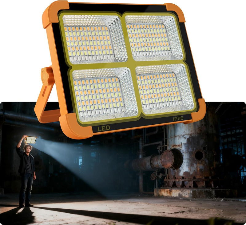 Solar LED Floodlight with Built-In USB Power Bank | 4 Brightness Settings | Waterproof Outdoor Security Light for Camping, Garage & Car Repair