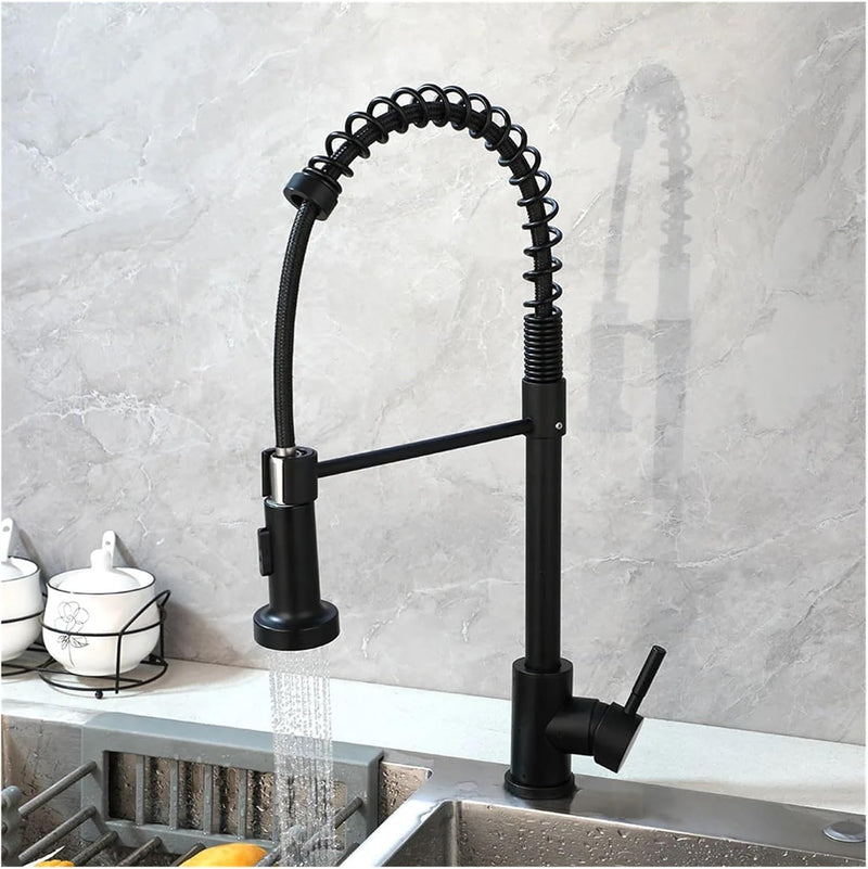 Faucet Black Kitchen Faucet | Pull Down Sprayer | Commercial Spring Sink Faucet | Single Handle Mixer Tap | 360° Swivel