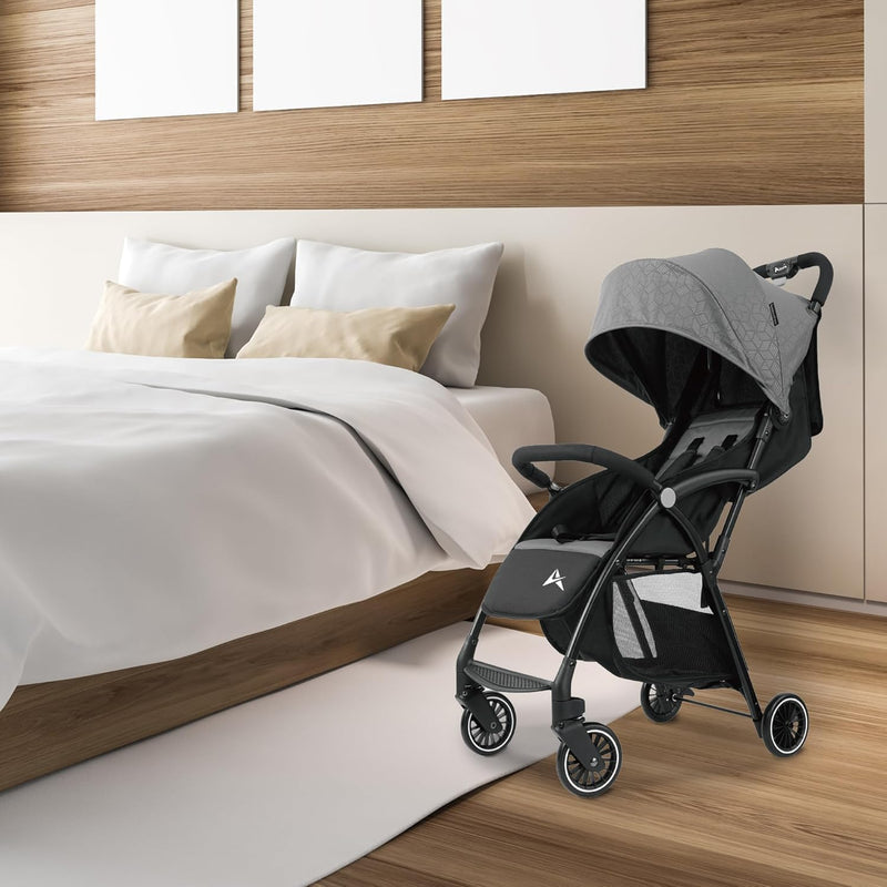 Alivio Lightweight Pushchair, Folding Baby Stroller 0-3 Years, Toddlers Travel Stroller with Mosquito Nets, Shoulder Strap, Anti-Friction & Wheels (Grey)