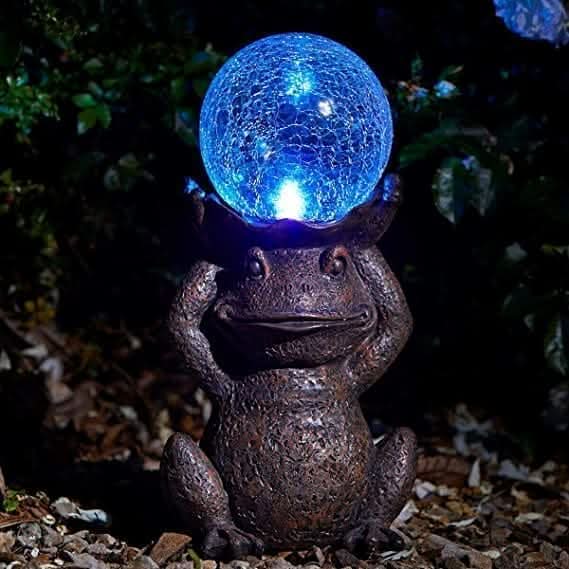 Decorative LED Solar Frog Statue Garden Ornament LED
